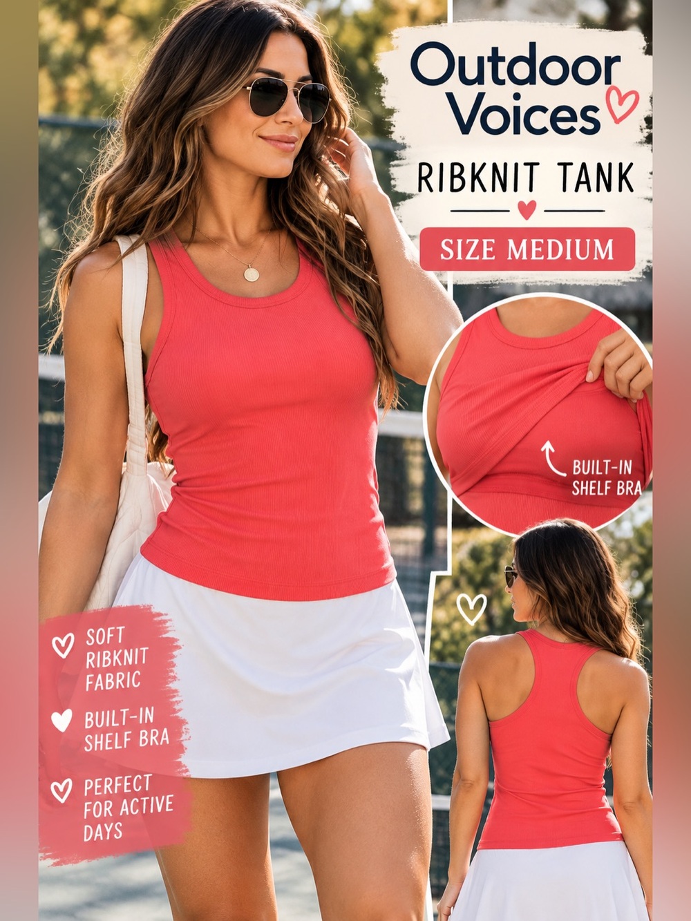 Outdoor Voices Coral Ribbed Racerback Tank